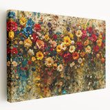 Stretched canvas wall art showcasing a vibrant wildflower design with intricate details and rich colors, perfect for adding a touch of nature-inspired elegance to any home decor.