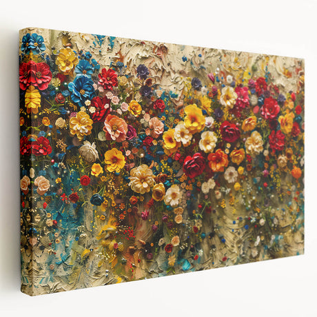 Stretched canvas wall art showcasing a vibrant wildflower design with intricate details and rich colors, perfect for adding a touch of nature-inspired elegance to any home decor.
