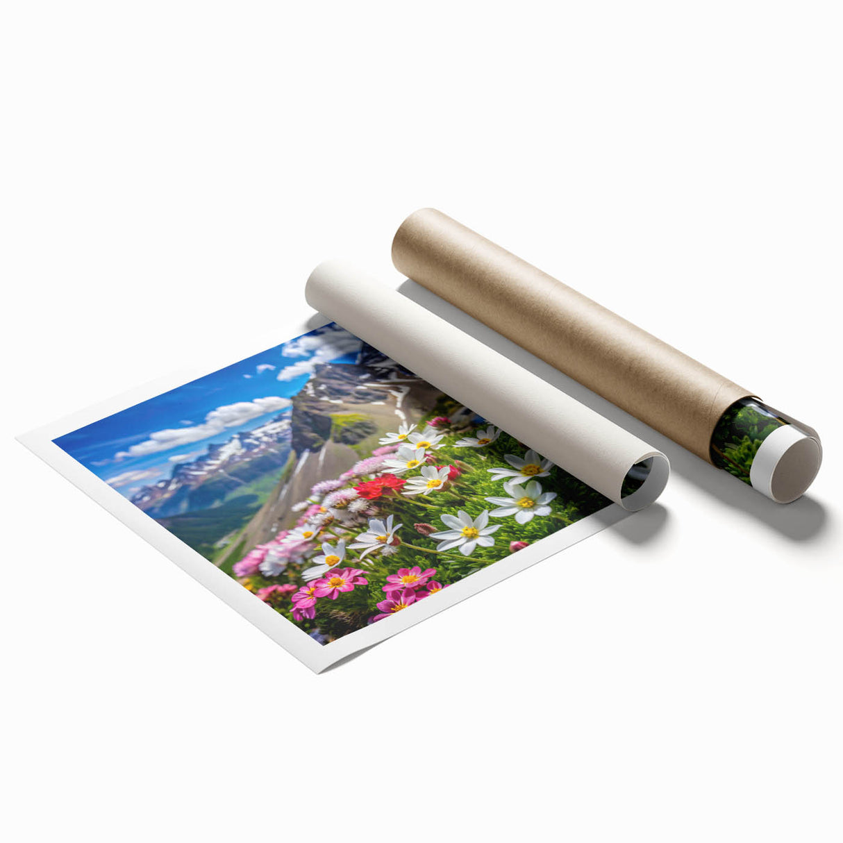 Vibrant rolled print of a wildflower design wall art collection, showcasing colorful floral patterns on a textured background, ideal for home decor enhancement.