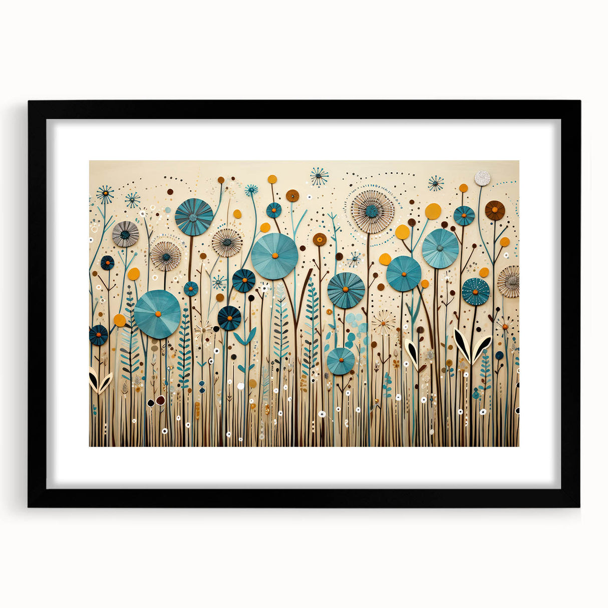 Framed wall art featuring a vibrant wildflower design, displayed in a sleek black frame with a mat, ideal for enhancing home decor and adding a touch of nature.
