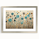 Framed wall art featuring a vibrant wildflower design in a silver frame with a matte finish, perfect for home decor and enhancing interior aesthetics.