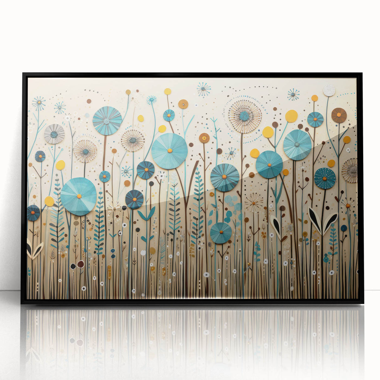 Framed acrylic wall art featuring a vibrant wildflower design, elegantly displayed with a sleek black frame, perfect for enhancing modern home decor.