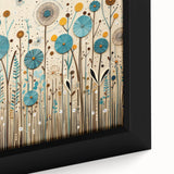 Close-up view of a framed canvas wall art collection showcasing vibrant wildflower designs with intricate details and rich colors, perfect for home decor.