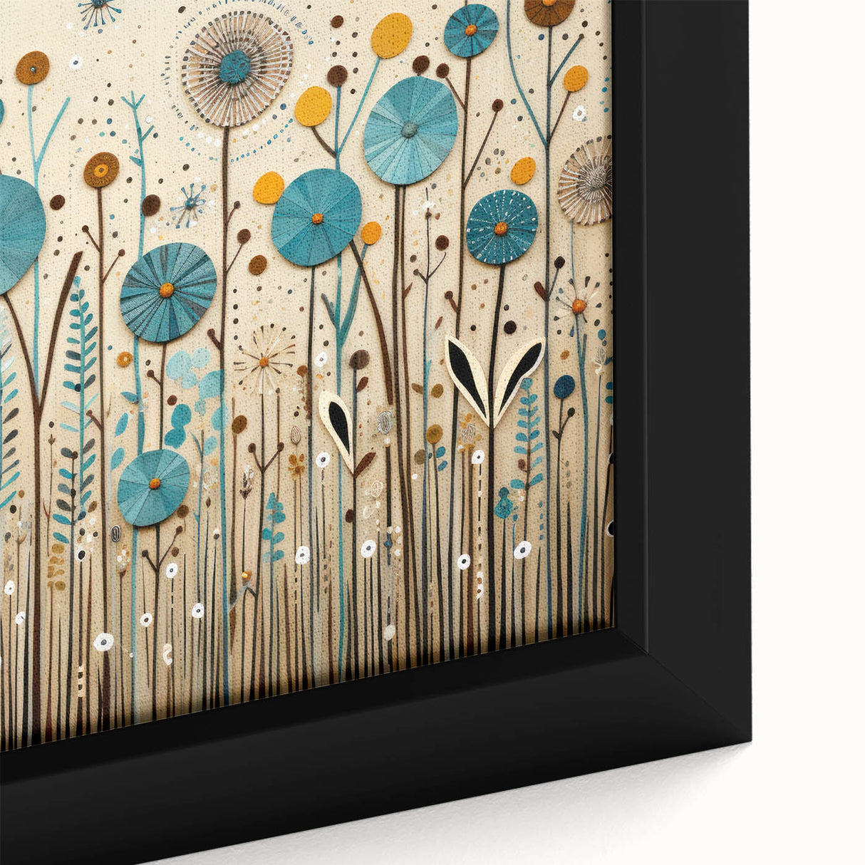 Framed canvas wall art featuring a vibrant wildflower design in a close-up view, showcasing intricate textures and colors, perfect for home decor.