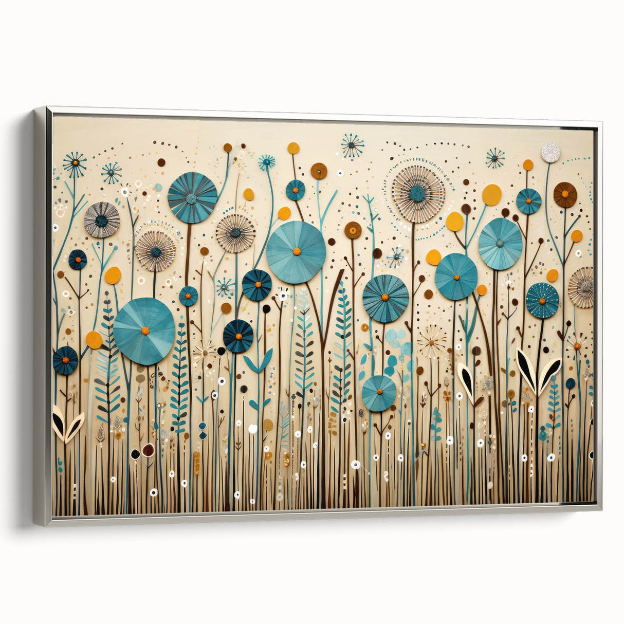 Framed wall art collection showcasing vibrant wildflower designs on canvas, featuring a sleek silver frame that enhances the colorful floral patterns. Ideal for adding a touch of nature-inspired elegance to any room decor.