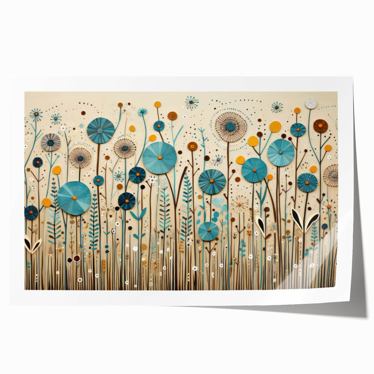 Vibrant rolled wall art print showcasing a colorful wildflower design, featuring intricate details and a textured finish, ideal for home decor and nature lovers.