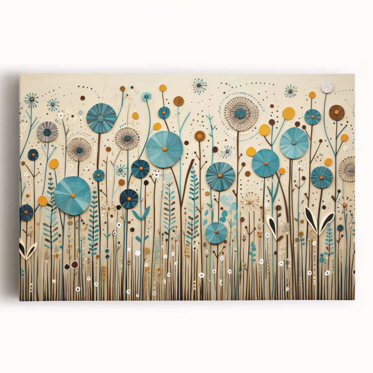 Vibrant stretched canvas artwork featuring a stunning wildflower design in soft pastels, perfect for enhancing home decor with a nature-inspired touch.